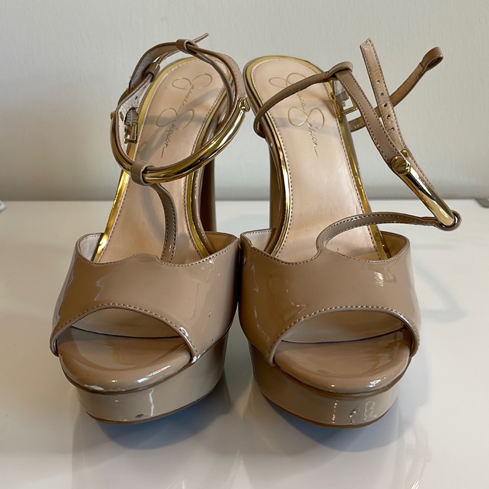 Jessica Simpson T-Strap Nude Heels Size 11